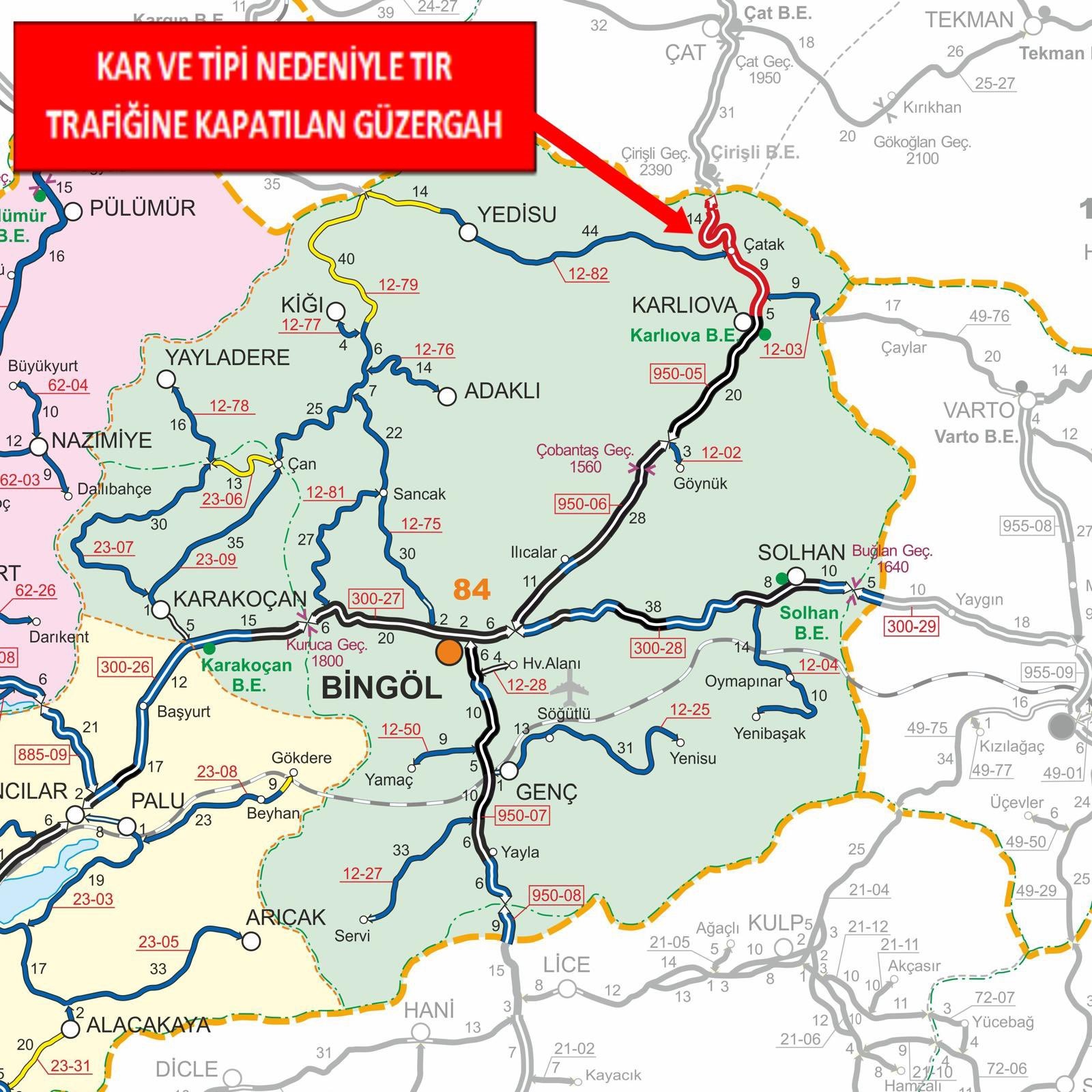 Bingöl–Erzurum Yolunda TIR Trafiğine Kar Engeli