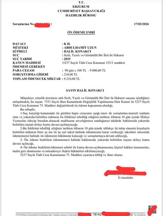 Hakaret iddiasına ilişkin soruşturmada ön ödeme süreci