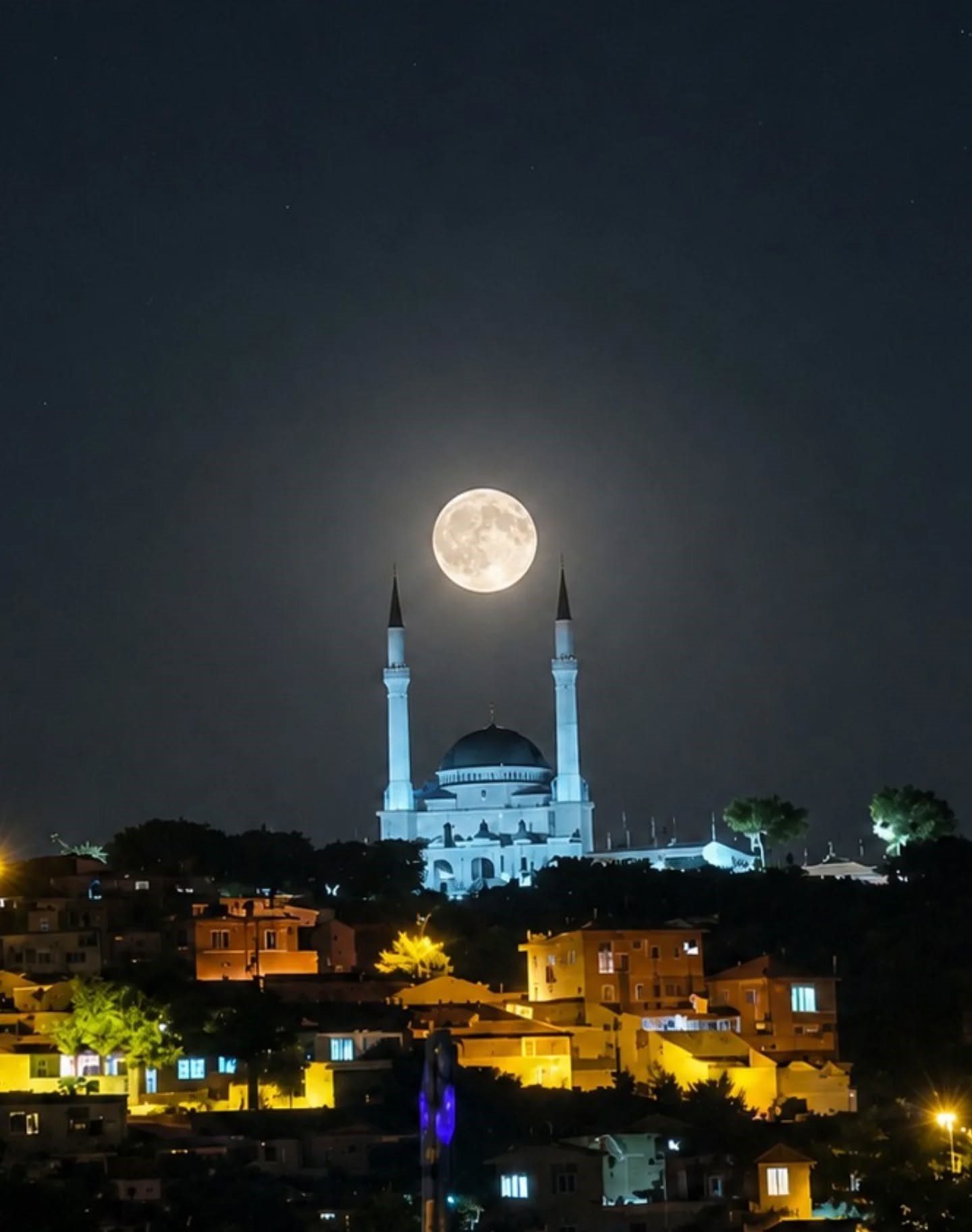 Dolunay ile Ulu Cami Aynı Karede Buluştu: Edremit’te Kartpostallık Manzara