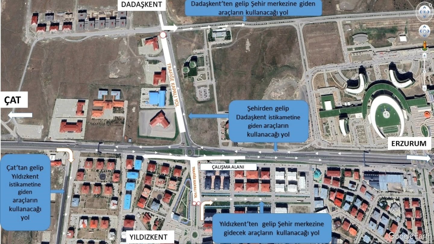 Erzurum’da Dadaşkent-Yıldızkent Kavşağında Geçici Trafik Düzenlemesi Başlıyor
