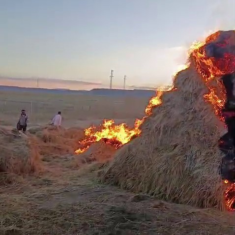 Erzurum’da Korkutan Yangın: Yüzlerce Ot Balyası Kül Oldu